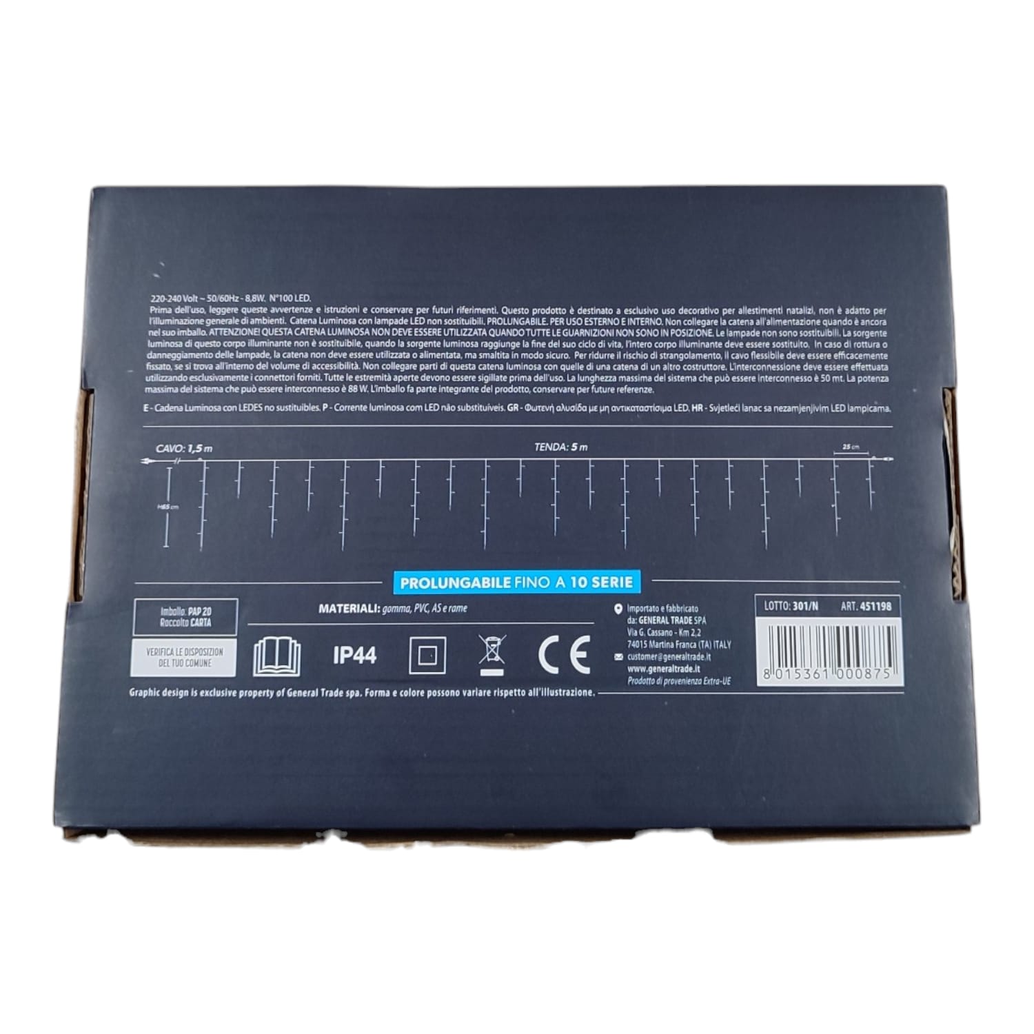 Tenda Luminosa 100 LED Bianco Caldo con Flash Bianco Freddo 5m Esterno IP44