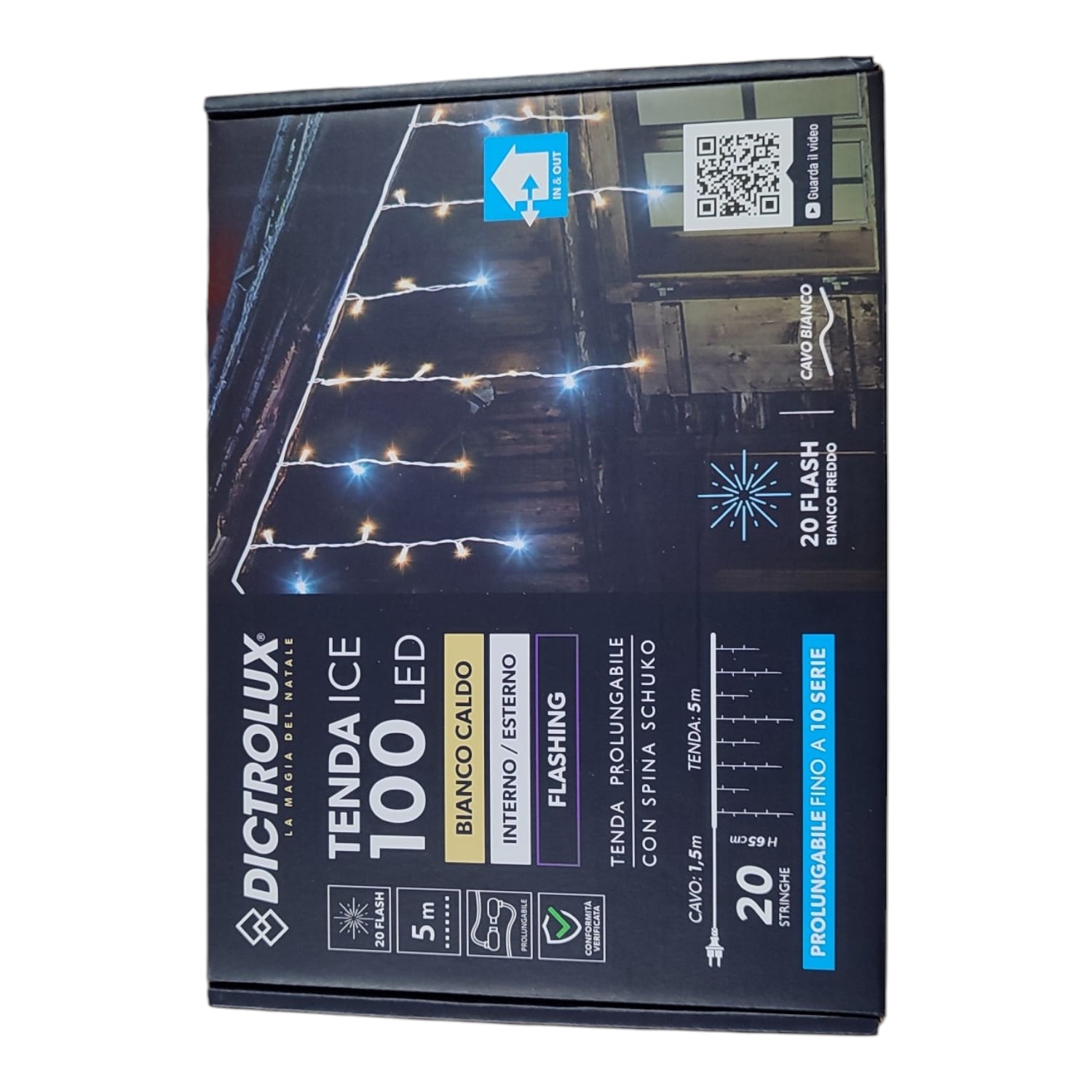 Tenda Luminosa 100 LED Bianco Caldo con Flash Bianco Freddo 5m Esterno IP44