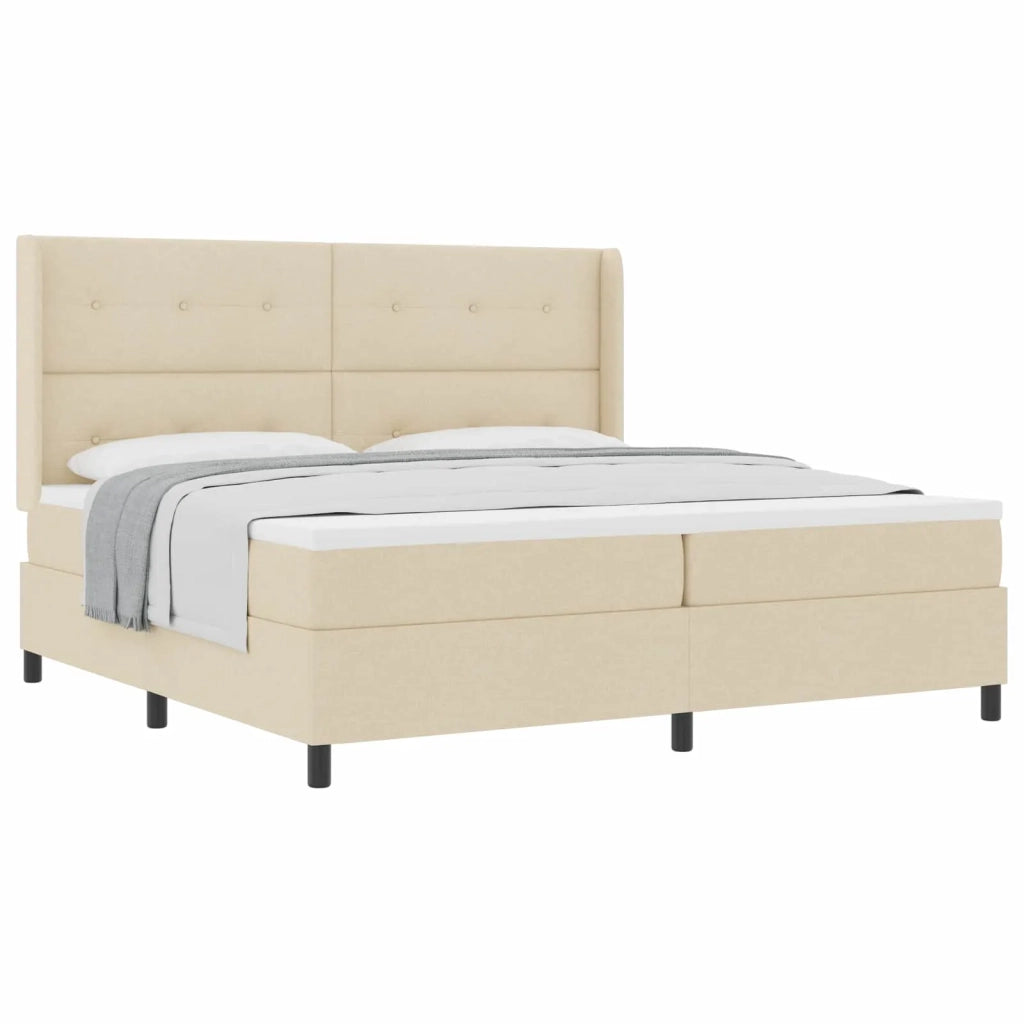 Letto a molle con materasso Crema 200 x 200 cm Tessuto