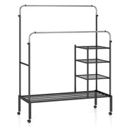 Stendibiancheria con ruote 135 x 54 x 164/170 cm con barre appendiabiti regolabili pratico contenitore in acciaio al carbonio color argento 20_0013734