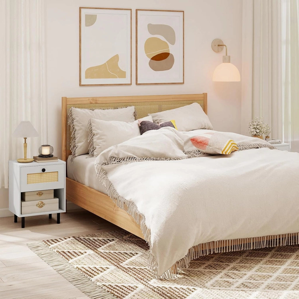 Comodino Camera da Letto con Cassetto Ampio, Scomparto Aperto e Gambe in Metallo, Mobile Laterale con 2 Dispositivi Antiribaltamento, Struttura Elegante per Libri (40 x 30 x 52 cm,1)
