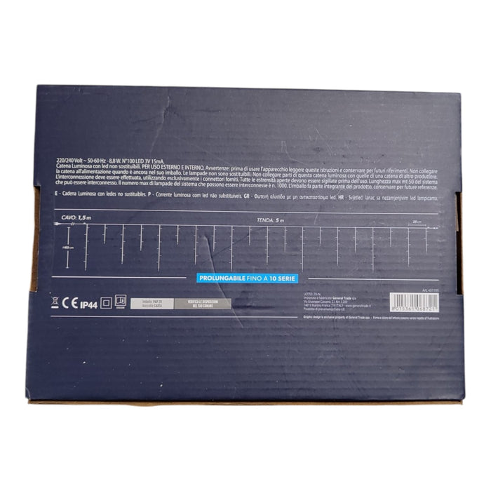 Tenda Luminosa 100 LED Bianco Freddo con Flash 5m Esterno IP44