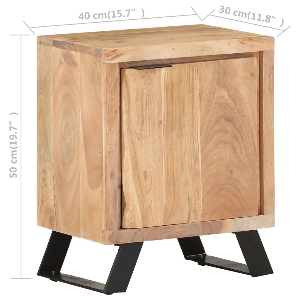 Comodino | Armadio da Notte | Mobiletto da notte 40x30x50 cm in Legno Massello di Acacia con Bordi Vivi