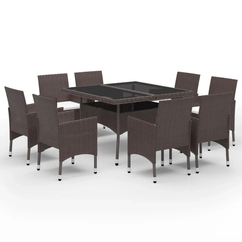 Set da Pranzo da Giardino 9 pz in Polyrattan e Vetro Marrone 3058341
