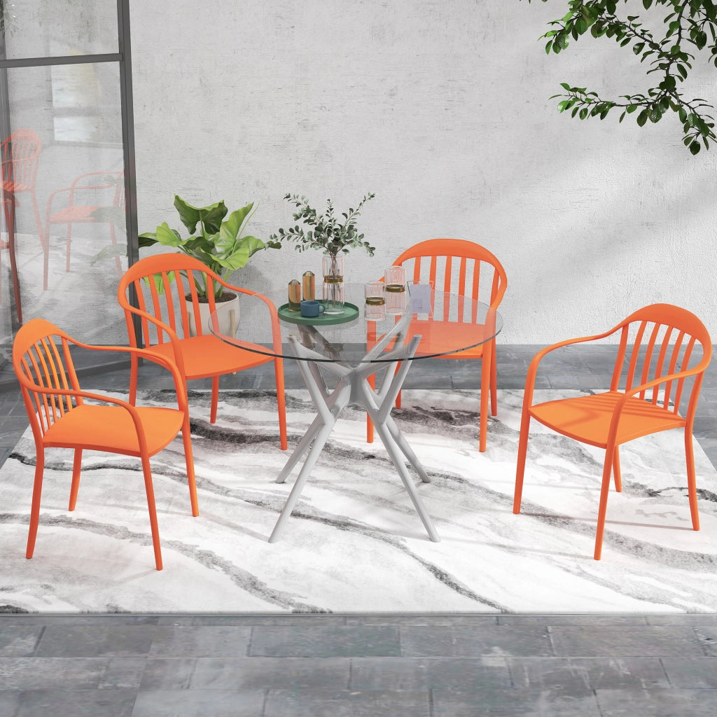 Set di 4 sedie da giardino impilabili in plastica con braccioli; capacità 120 kg; mobili da esterno pratici