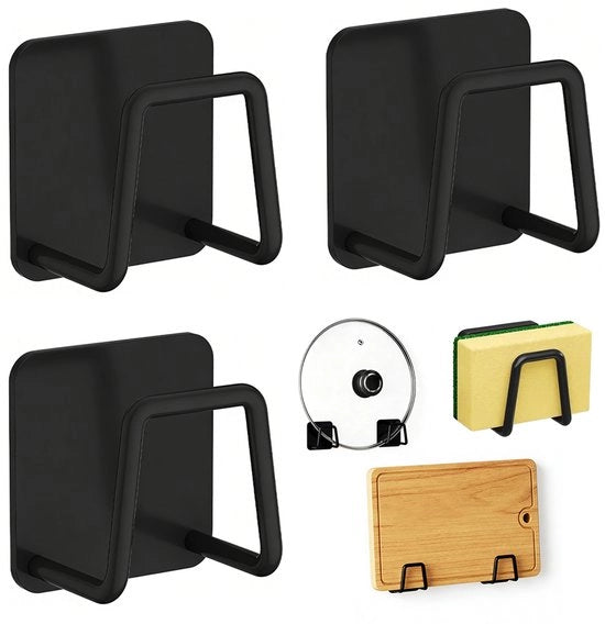 Sostegno in acciaio inossidabile - 3 pezzi - 4,5*4,5*4 cm - Per l'appoggio di lavandini, coperchi, taglieri, ecc. - Senza fori necessari - Solido e duraturo - Sostegno per asciugare - Sostegno di stoccaggio per la cucina senza fori
