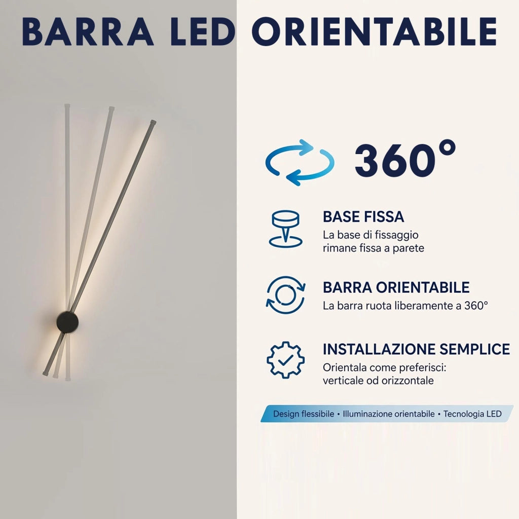Applique Barra Luminosa Lineare LED 12W CCT Lampada Decorativa Moderna Parete Luce Orientabile Soggiorno Camera da Letto 230V NERO