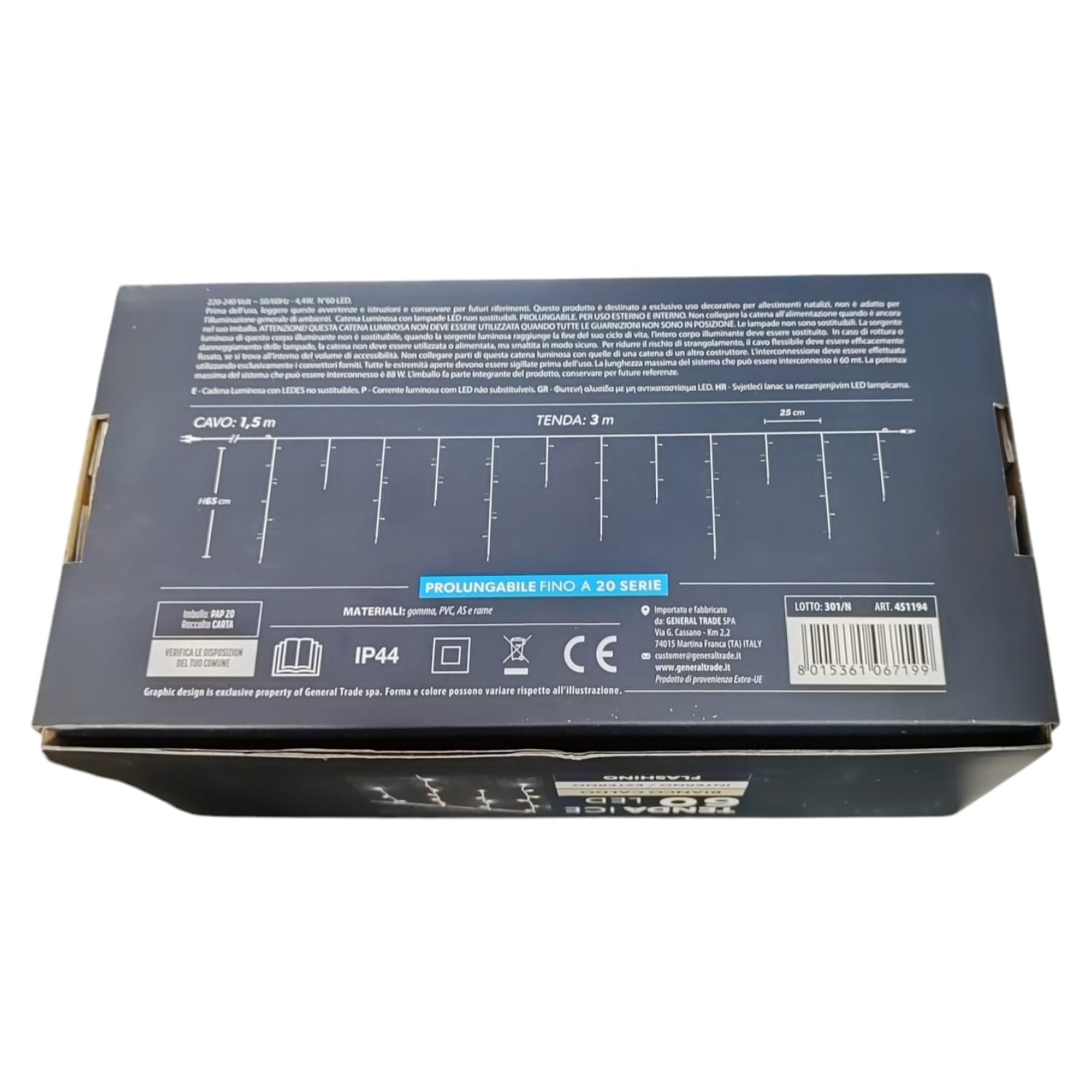 Tenda Luminosa 60 LED Bianco Caldo con 12 Flash Freddi 3m Esterno Prolungabile IP44 – Cavo Bianco