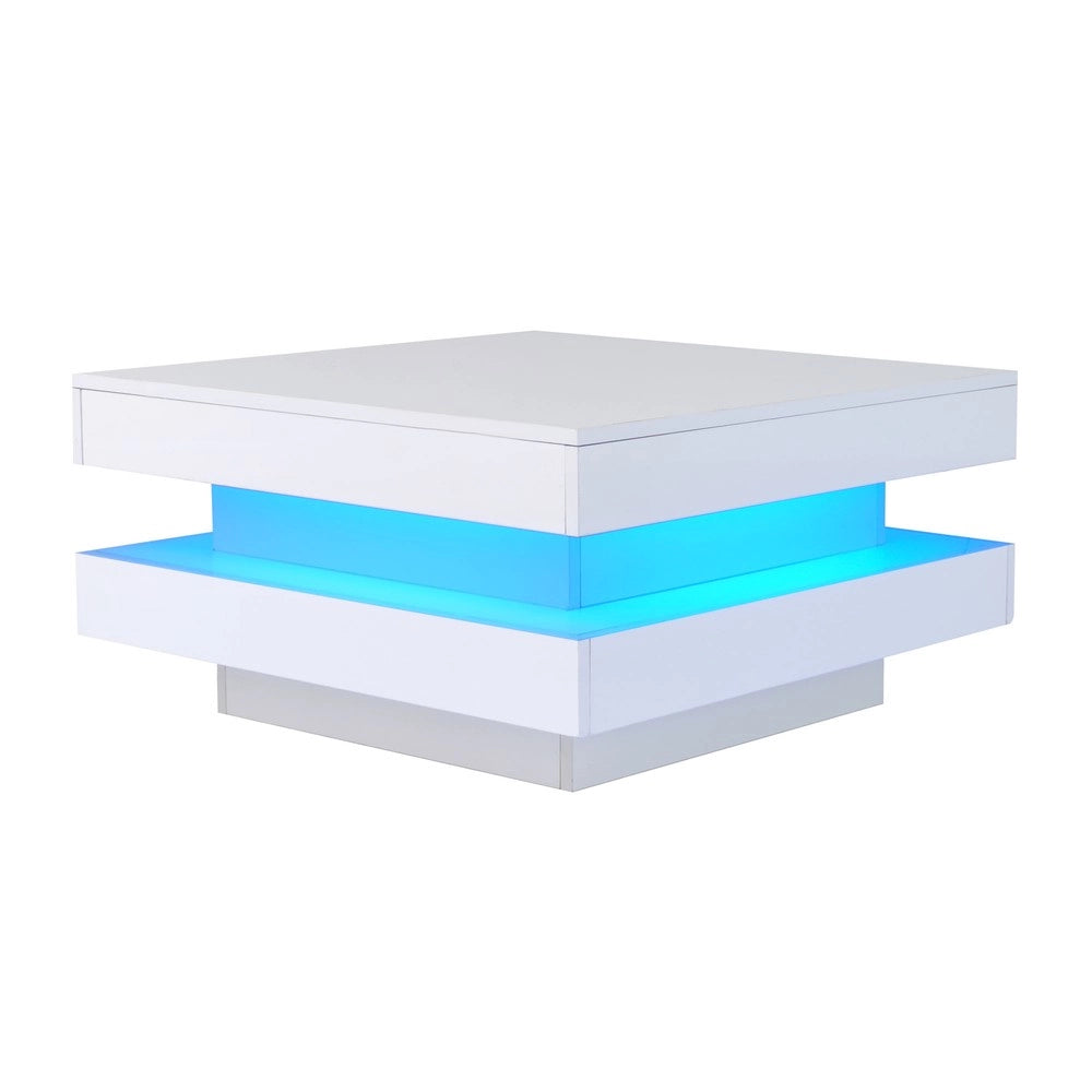 Tavolino da Caff¨¨ Quadrato ¨C MINIMAL ¨C Bianco, LED Bluetooth, 70x70x36 cm