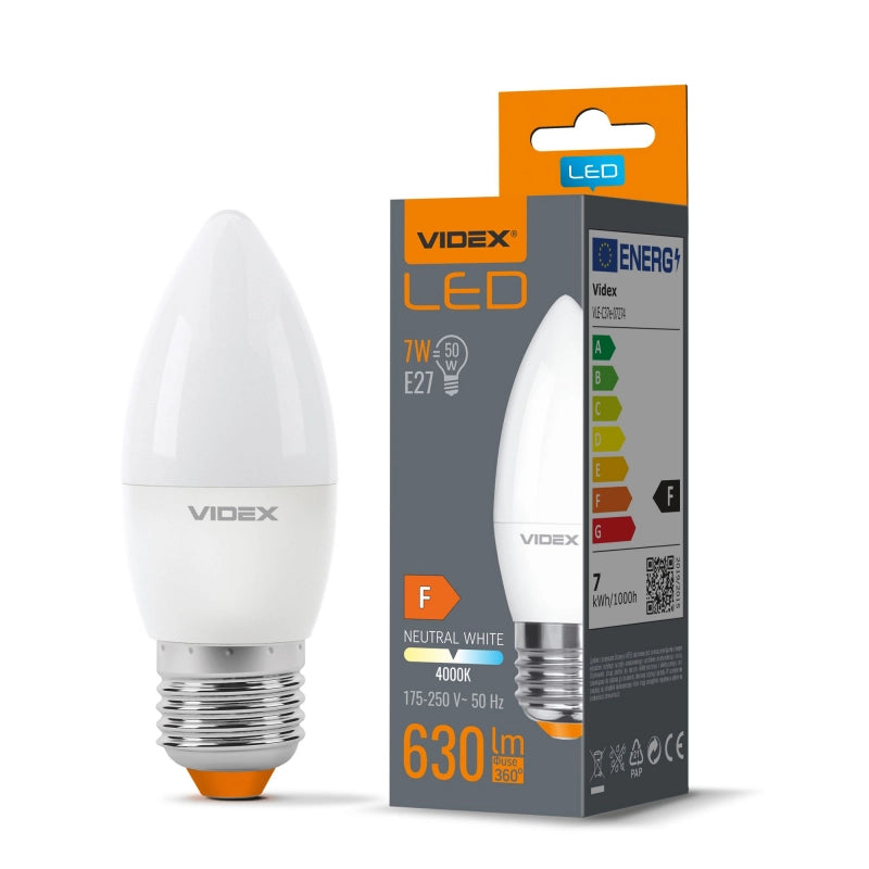 Lampadina LED Candela C37 E27 7W 630lm 4000K Videx
