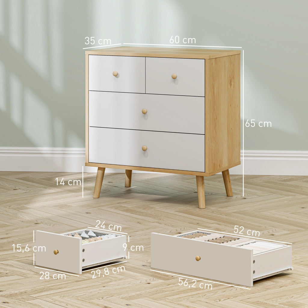 Cassettiera 4 Cassetti in Legno con Finitura Robe e Bianco ¨C Zephmum ¨C 60x35x65 cm