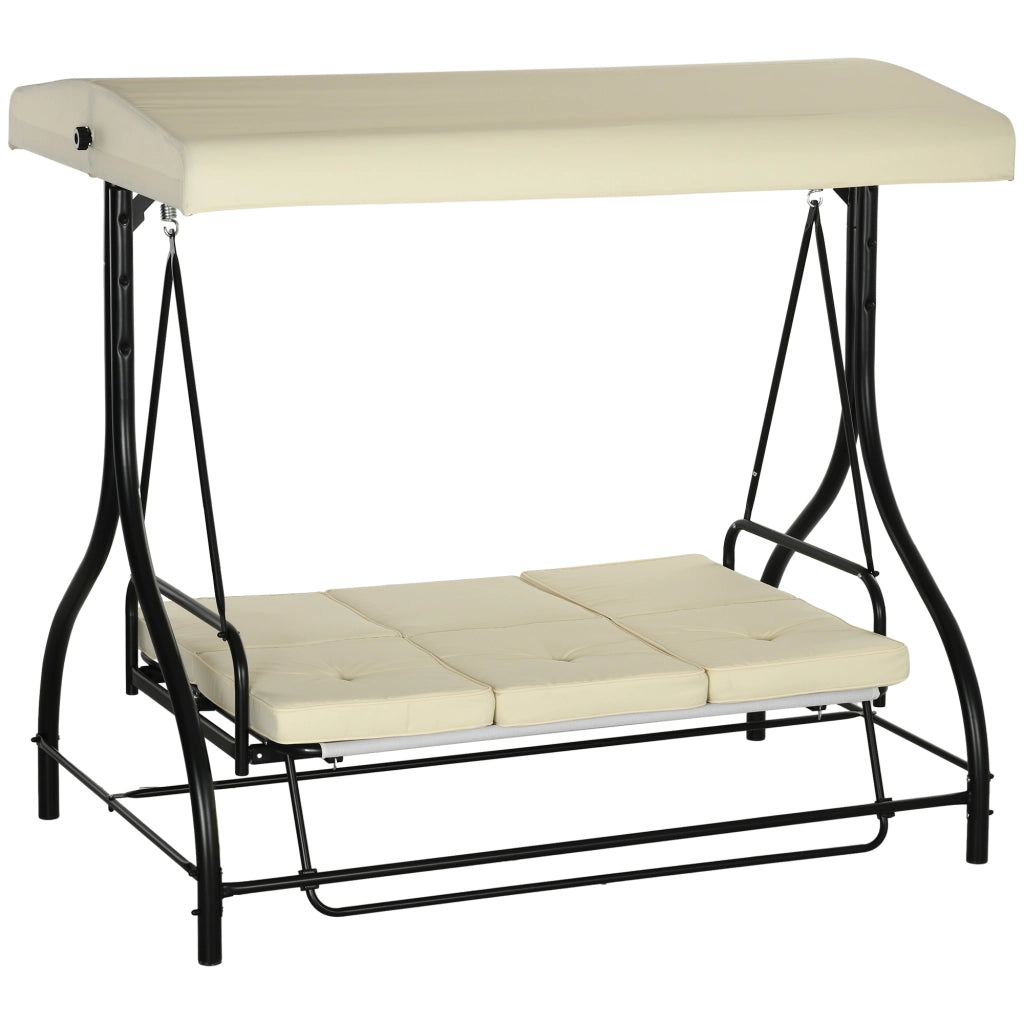 Dondolo da Giardino con Tettuccio ¨C zephmum ¨C Beige e Nero, Metallo e Tessuto