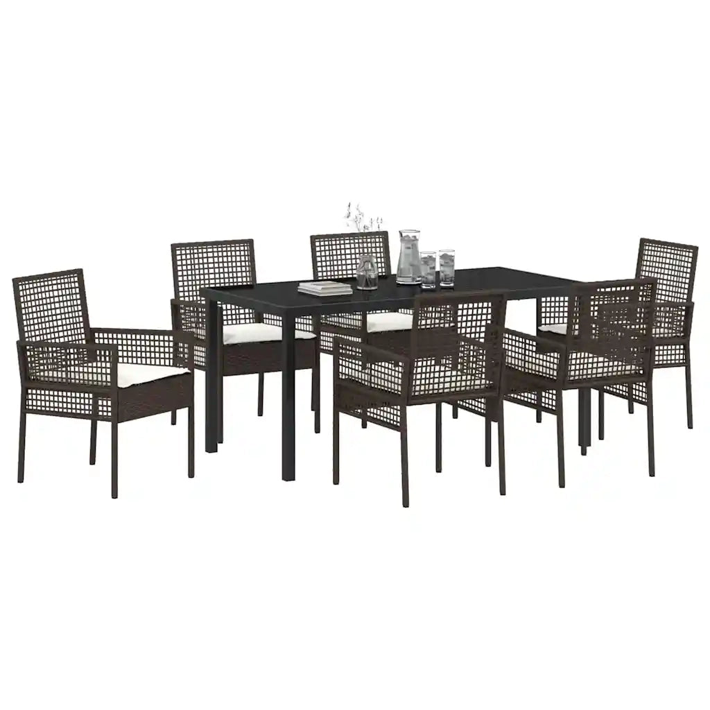 Set da Pranzo per Giardino con cuscino 7 pcs Marrone polyrattan