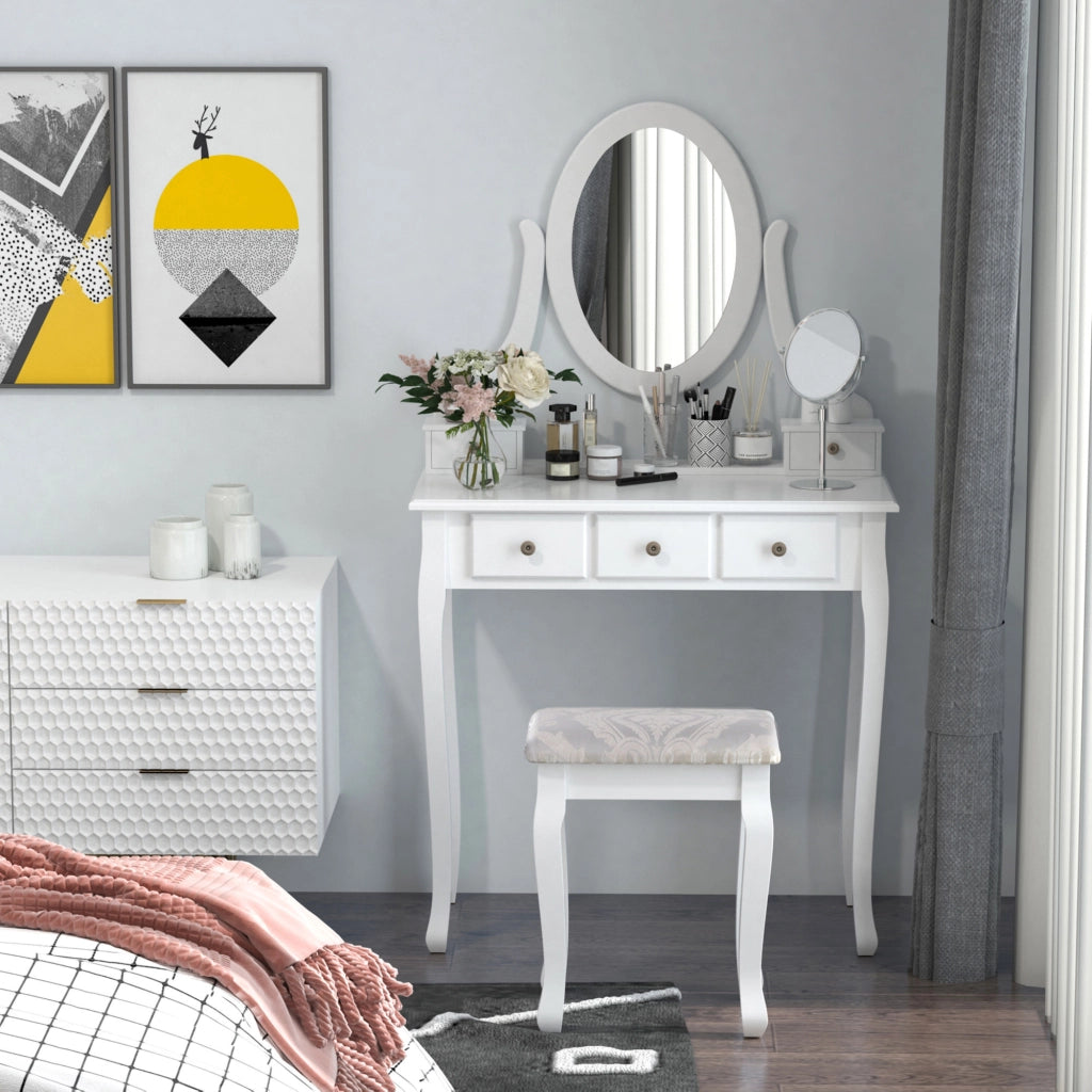 Tavolo trucco con specchio e 5 cassetti ¨C zephmum ¨C Bianco e nero