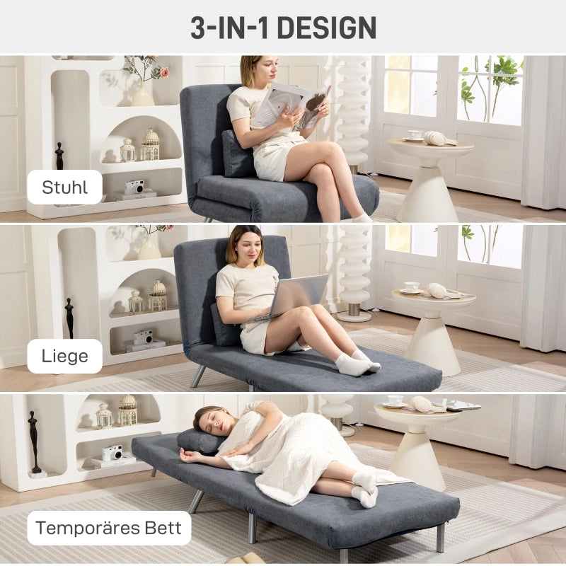 POLTRONA LETTO 190 cm Grigio Scuro in Metallo con cuscino