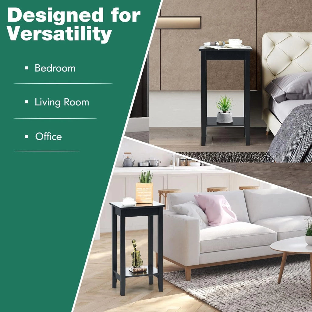 Tavolino da Divano in Legno, Comodino a 2 Livelli con Scaffale, Tavolino da Salotto Semplice, Adatto per Camera di Letto, Soggiorno, Ufficio, 39,5 x 29,5 x 74 cm, 3 Colori