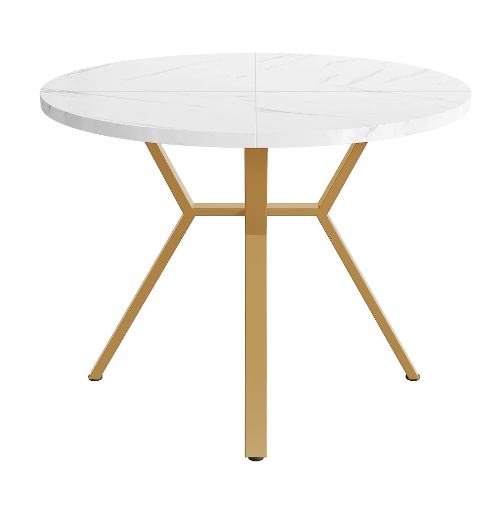 Set tavolo e 4 sedie; raggio 50 cm; piano effetto marmo; MDF; oro e verde
