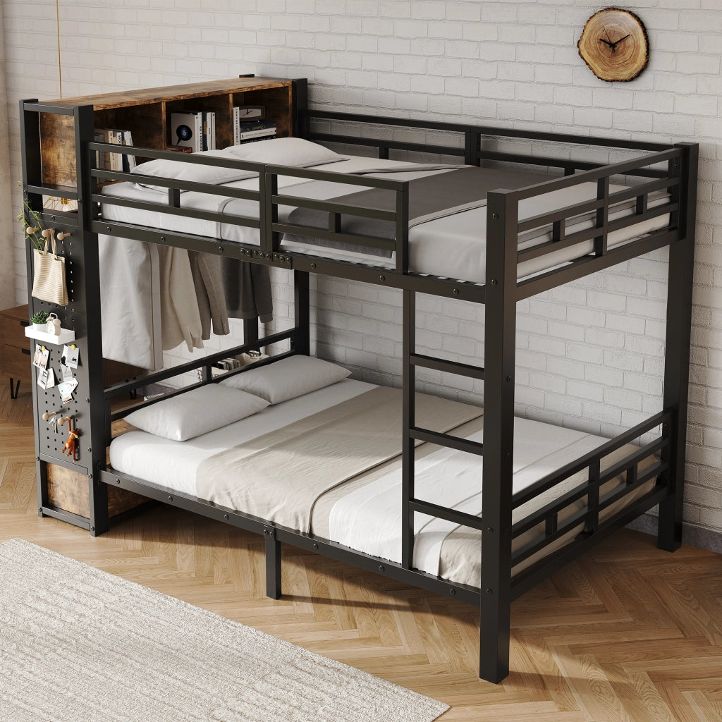 letto a castello metallo legno nero noce scuro 120x200 cm