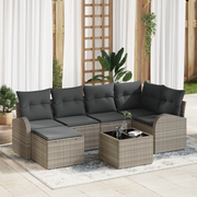 Set divano giardino 7 pezzi con cuscini grigi in polirattan