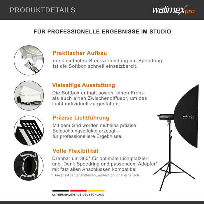 Essential Striplight Softbox 30x120cm, ruotabile a 360°, facile da montare, con griglia, adattatore Bowens e borsa per il trasporto, ideale per la fotografia di prodotti e persone