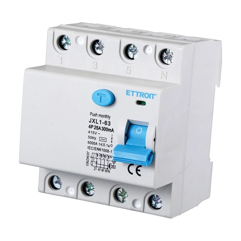 Interruttore Differenziale Puro 4P 25A 6kA 300mA 380V Salvavita Differenziale Occupa 4 Moduli DIN