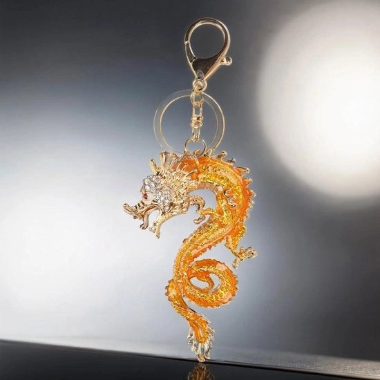 Sleutelhanger Decorativo con Drago Cinese - Acciaio Inox - Resistentente e Leggero - Per Uomo e Donna - Per Borsa a Mano
