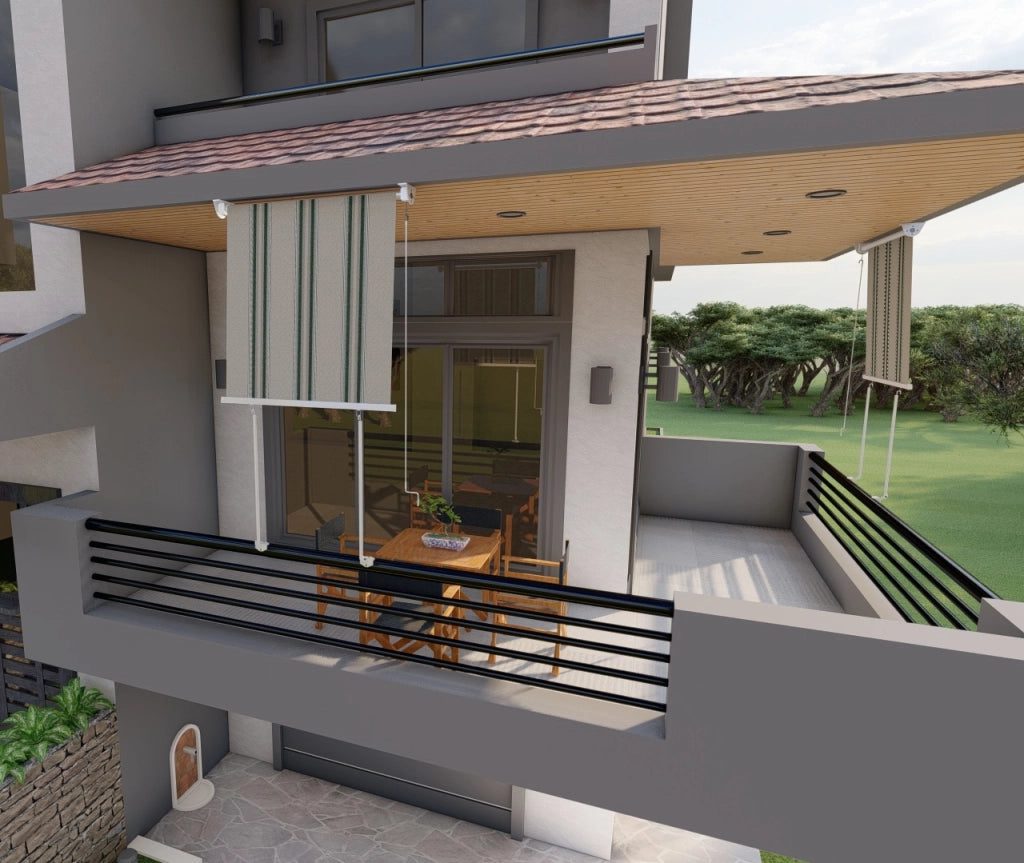 Tenda da sole a caduta con bracci per balcone terrazzo finestra 150cm Grigio Verde Golisa