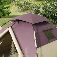 Tenda da Campeggio 2 Posti con 2 Finestre e Gancio, in Poliestere e Fibra di Vetro, 225x190x130 cm, Cachi