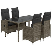 Set BistrÃ² da Giardino 5 pz con Cuscini in Polyrattan Grigio