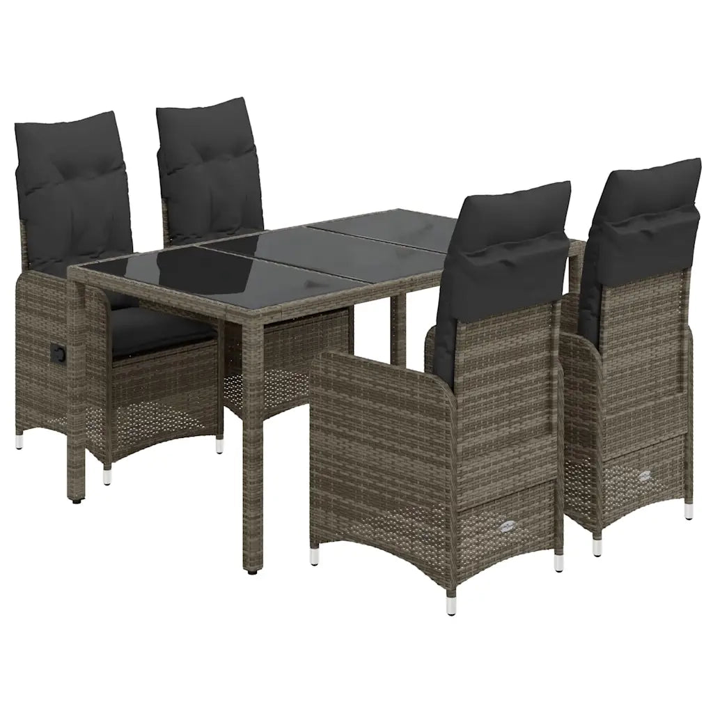 Set BistrÃ² da Giardino 5 pz con Cuscini in Polyrattan Grigio