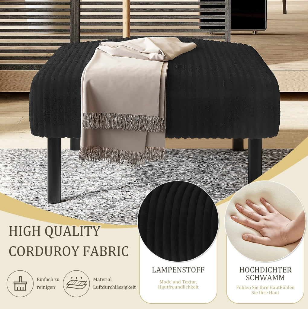 Pouf nero in velluto a coste con struttura in metallo