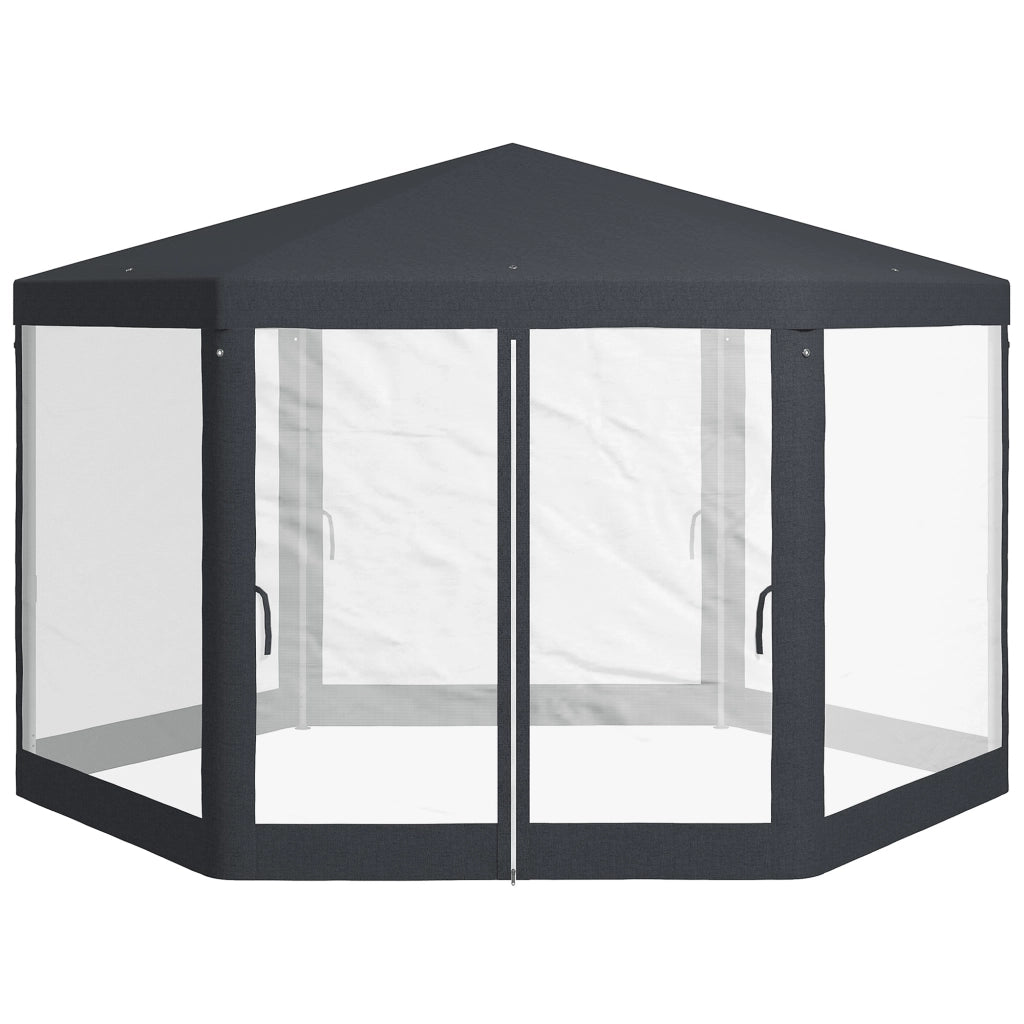 Gazebo esagonale da giardino ¨C zephmum ¨C Grigio scuro, metallo, 394x341x250 cm