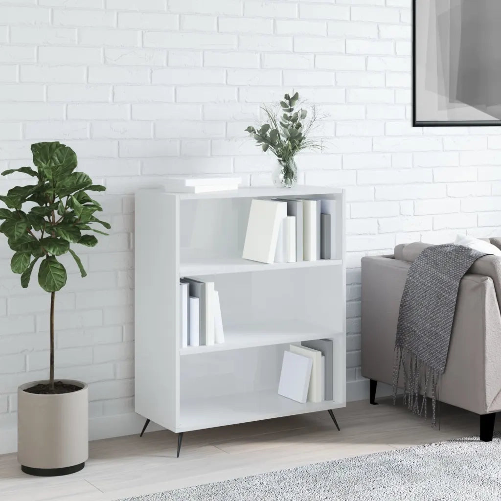 Libreria Bianco Lucido 69,5x32,5x90 cm in Legno Multistrato 828334