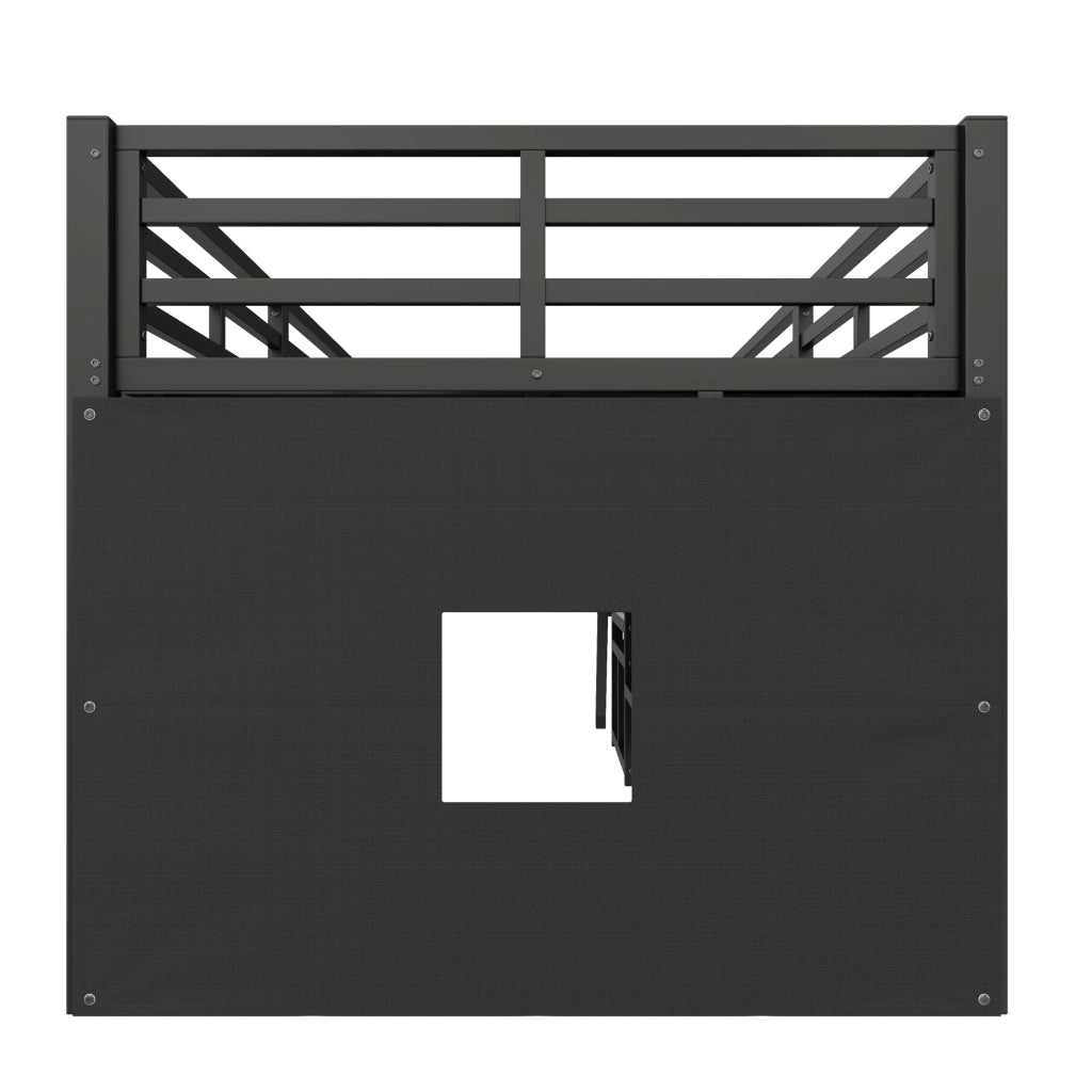 Letto a mezza altezza 90x200 cm salvaspazio con 7 cassetti in tessuto; mensole; area gioco e LED 7 colori; nero