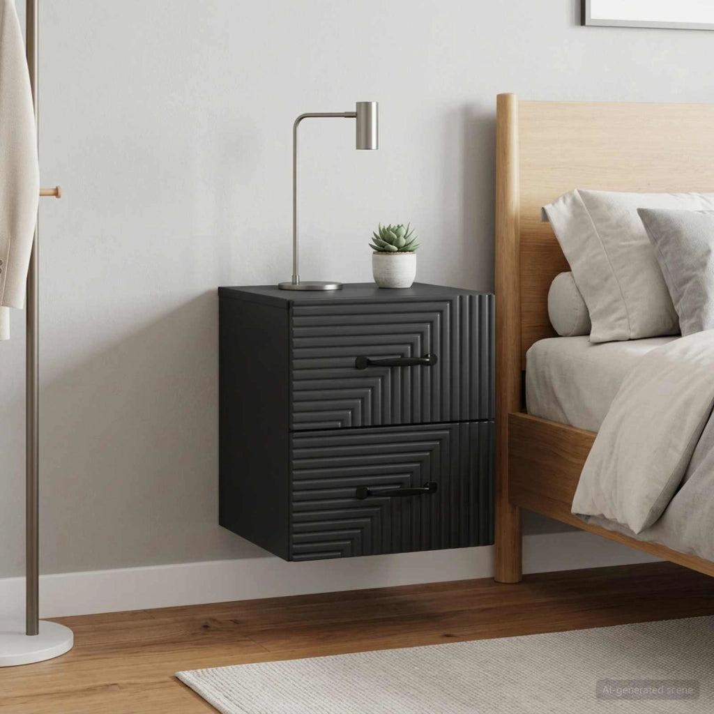 Mobiletto da notte a muro 2 pz Nero 34,5 x 33 x 40 cm 898638