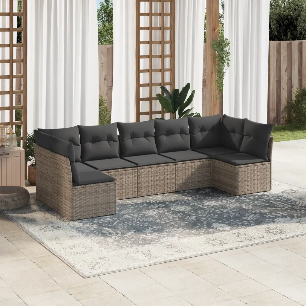 Set Divani da Giardino 7 pz | Set Salotto da Giardino con Cuscini Grigio in Polyrattan