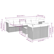 Set Divano da Giardino 9 pz con Cuscini Grigio in Polyrattan