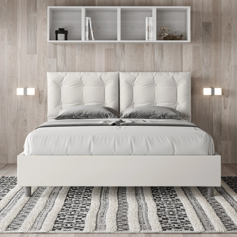 Letto imbottito Matrimoniale 160x190 cm Annalisa - Bianco,Similpelle,Con rete