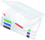 Scatola di archiviazione in plastica per 4 A4, organizzatore per documenti, cartelle e cartoncini, protezione per carta e carte, dimensioni 30 x 22,5 x 2 cm