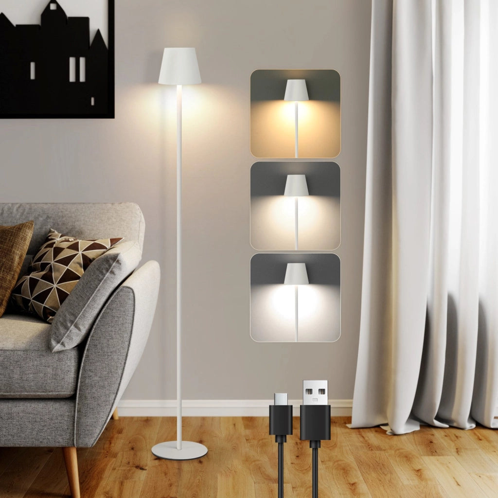 ZMH Lampada da terra LED bianca dimmerabile metallo moderna senza fili 125cm