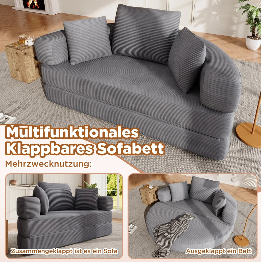 Divano letto pieghevole 173x176 cm in schiuma con 3 cuscini, grigio
