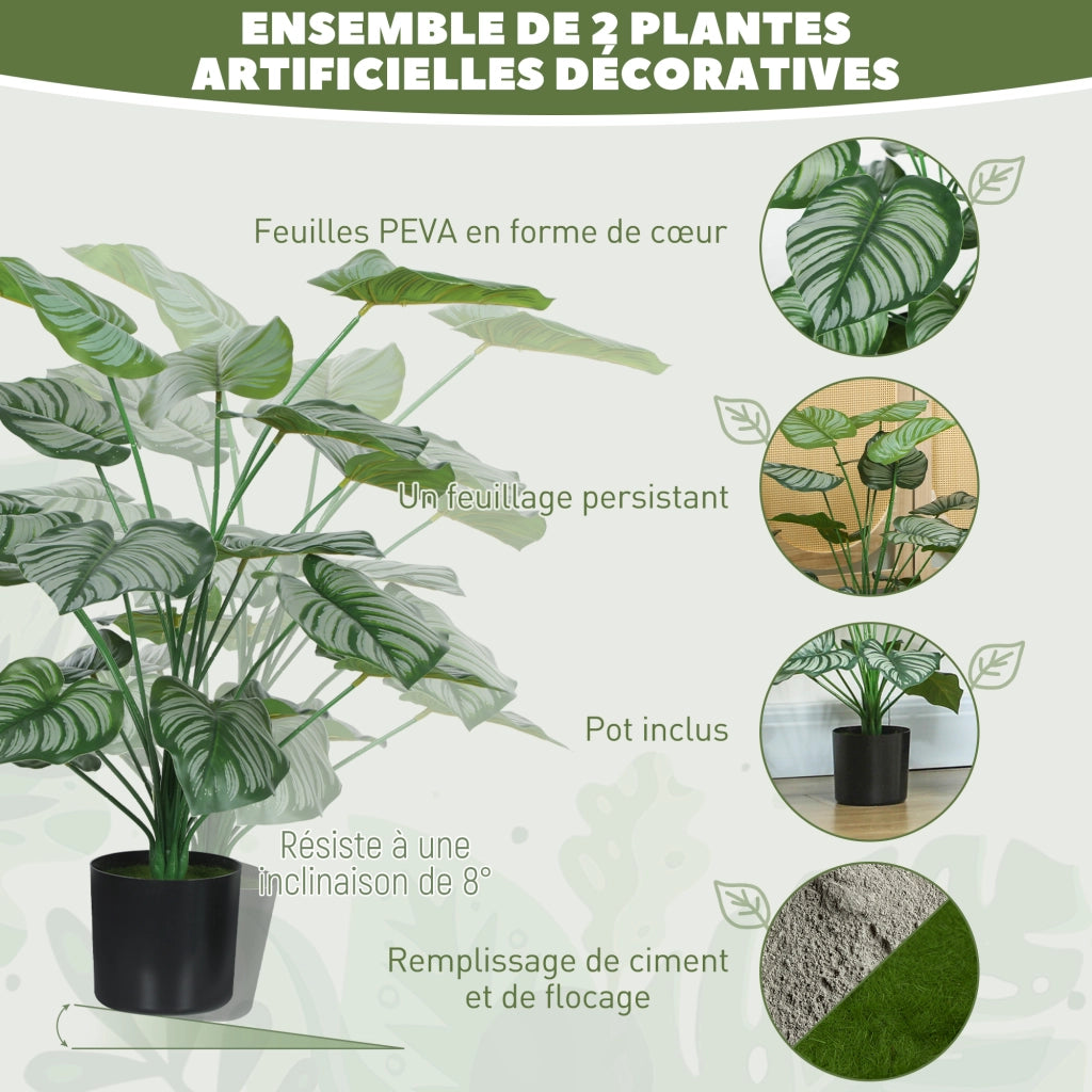 2 Piante Artificiali da Interni 65 cm ¨C zephmum ¨C Verde con Vaso in Plastica