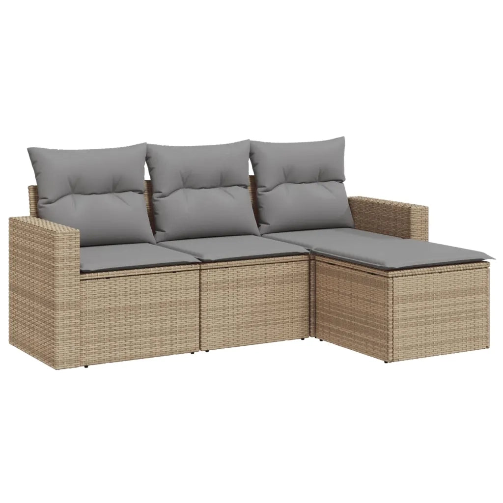 Set Divano da Giardino 4 pz con Cuscini-Sofa da Giardino-Divanetto da esterno Beige in Polyrattan 726517