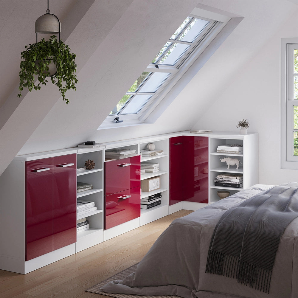 Mobile cucina angolare per sottotetto R-Line Rosso lucido/Bianco 75.6 cm con 1 porta Vicco