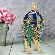 Scatola per decorare uova Fabergé a forma di uovo - Stile artigianale russo - Regalo di compleanno, matrimonio, Natale - Blu.