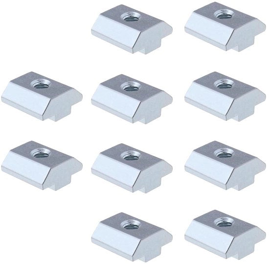 T-moeren a scorrimento per profilo aluminium a T - 10 pezzi - M6 - acciaio di carbonio - T-moer a scorrimento - per uso con 3D stampante e CNC frese