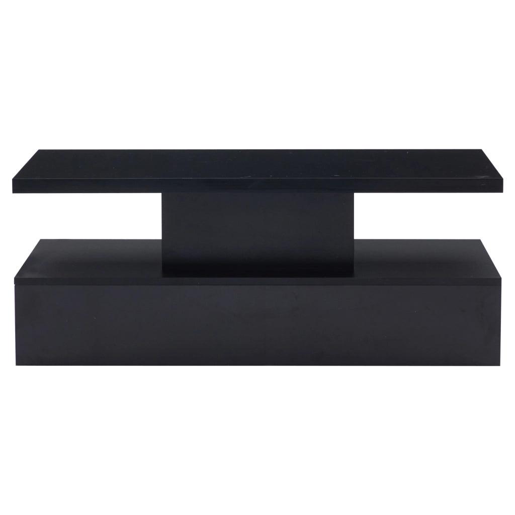 Tavolino da caffè 100x50x39 cm; LED dimmerabile con vano aperto e cassetto; truciolare nero