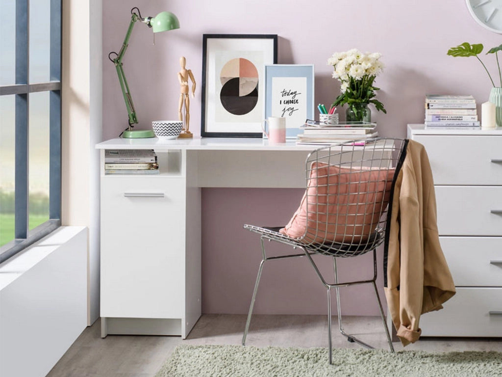 Tiriolo, Scrivania 2 Ripiani, 100x50x74.5h cm Bianco Opaco