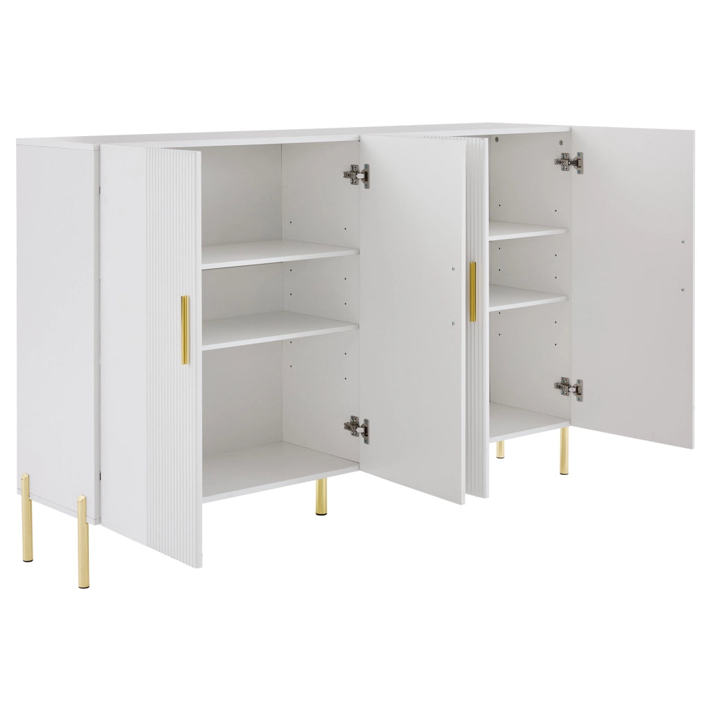 Credenza e madia con 4 ante e ripiani regolabili, per soggiorno e sala da pranzo, in truciolato e metallo, bianco, 160 × 35 × 100 cm