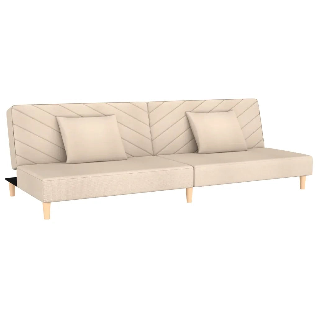 Divano Letto a 2 Posti con 2 Cuscini Crema in Tessuto 375890